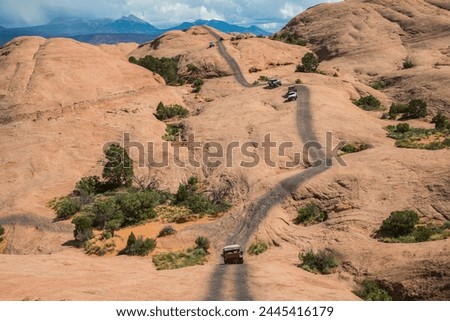 Hummer driving on the Slickrock trail, Moab, Utah, United States of America, North America
