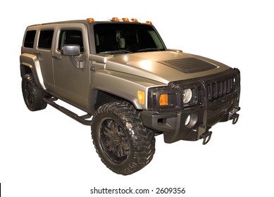 The Hummer H3 Car Isolated On A White Background.