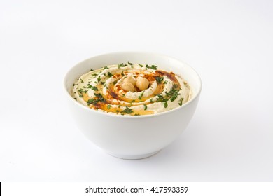 Hummus In Bowl Isolated On White Background
