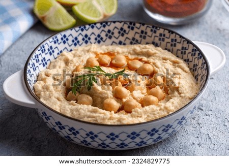 Hummus, chickpea on plate, traditional delicious Turkish food (Turkish name; Humus) Stok fotoğraf © 