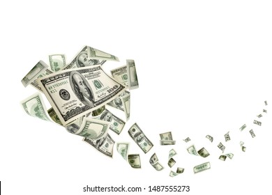 Hundred dollar bill  Falling money isolated background  American