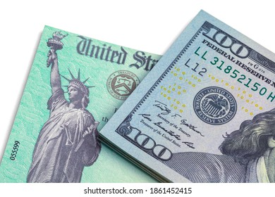 Hundred Dollar Bills with Tax Refund Check.