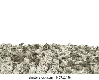 Hundred Dollars Banknotes Money Bills On The Ground Isolated On White