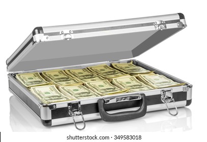 Hundred dollars in suitcase,on white background
