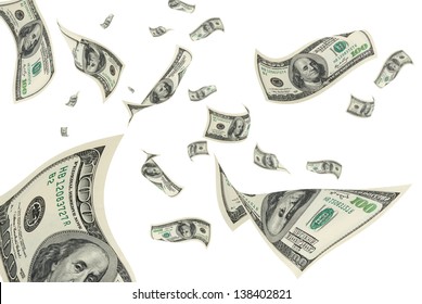 Hundred-dollar bills on a white background.