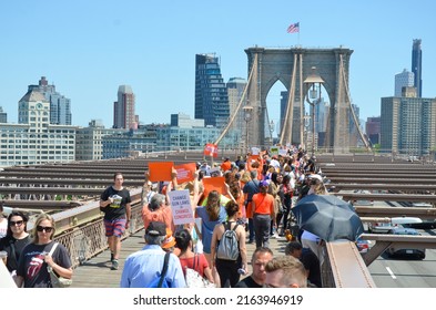 Hundreds Gathered At Foley Square, New York City And Marched Across The  Brooklyn Bridge In Support Of Survivors And Gun Violence Prevention, On June 4, 2022. 