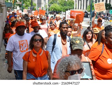 Hundreds Gathered At Foley Square, New York City And Marched Across The  Brooklyn Bridge In Support Of Survivors And Gun Violence Prevention, On June 4, 2022. 
