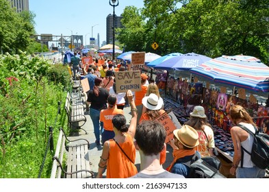 Hundreds Gathered At Foley Square, New York City And Marched Across The  Brooklyn Bridge In Support Of Survivors And Gun Violence Prevention, On June 4, 2022. 
