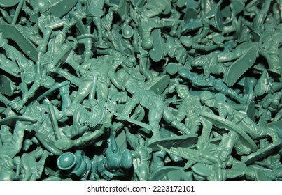 Hundreds Of Small Plastic Green Toy Soldiers Waiting To Be Chosen As A Prize.