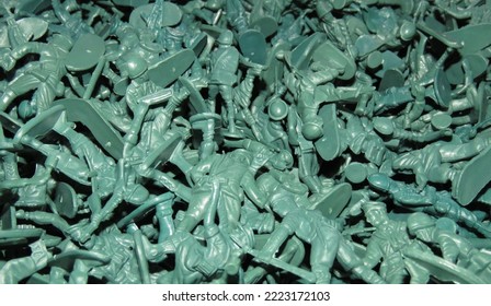 Hundreds Of Small Plastic Green Toy Soldiers Waiting To Be Chosen As A Prize.