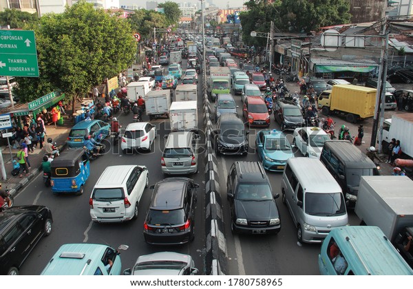 Hundreds of vehicles are\
stuck in traffic in the Tanah Abang Market area, Jakarta, Saturday,\
May 4, 2019
