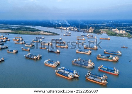 Hundreds of vessels are seen anchored in Karnafuli river near port in Chattogram. The Port of Chittagong is the busiest seaport on the coastline of the Bay of Bengal. 