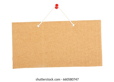 Hung Cardboard Sign Isolated On White