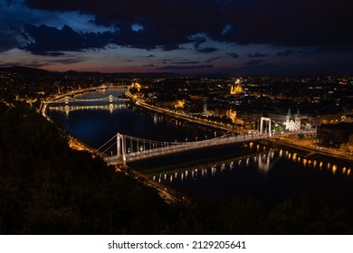 Hungarian Chain Bridge During Night From Gellért Hill