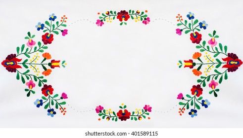 Hungarian Embroidery Folk Frame. Folk Frame Made Of Handmade Embroidery Elements. 