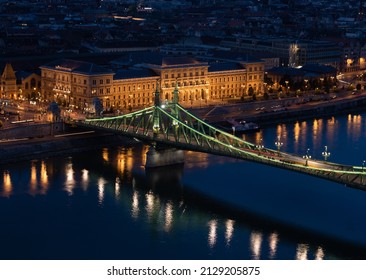 Hungarian Freedom Bridge In Budapest During Night From Gellért Hill