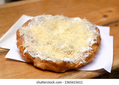 Hungarian Fried Bread, Langos With Sour Cream And Cheese