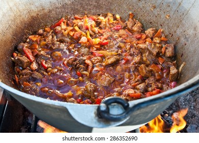 Hungarian Goulash Cooking On Fire