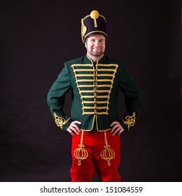 Hungarian Hussar Posing In Studio