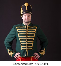 Hungarian Hussar Posing In Studio