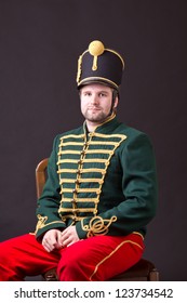 Hungarian Hussar Woman Posing In Studio