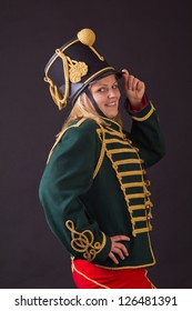 Hungarian Hussar Woman Posing In Studio