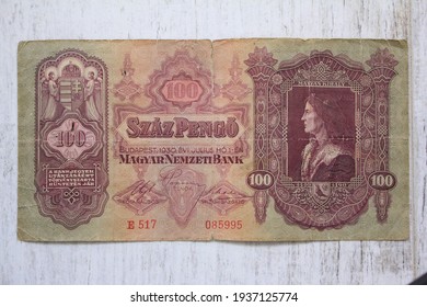 Hungarian Old Bank Note 100 Pengo From Year Of 1930, Front Page.