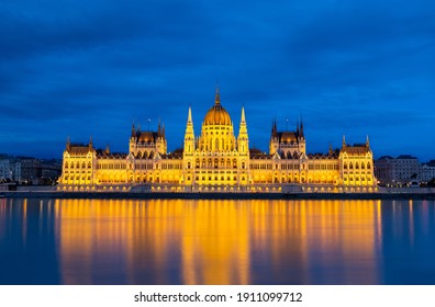 Hungarian Parliament Building At Dusk