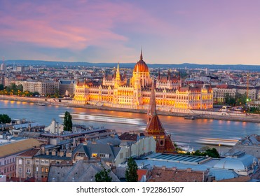 Hungarian Parliament Building At Sunrise, Budapest, Hungary