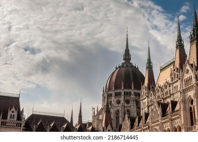 Hungarian Parliament (Orszaghaz) in Budapest, capital city of Hungary, taken during a sunny afternoon. The Parliament, of a gothic style, is an iconic landmark of the city.
