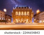 The Hungarian Royal State Opera House in Budapest, Hungary at night, considered one of the architect