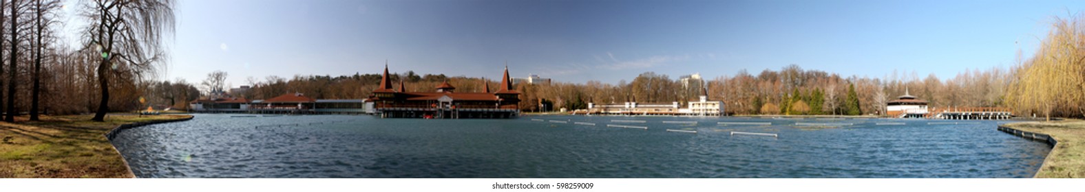 Hévíz, Hungarian Thermal Lake. Panorama Photo, Winter Landscape