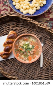 Hungarian Traditional Food, Goulash Soup With Fresh Scone