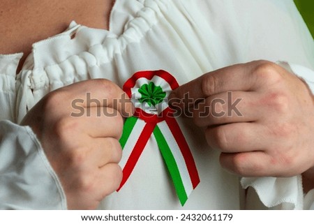 Hungarian tricolor cockade on a shirt