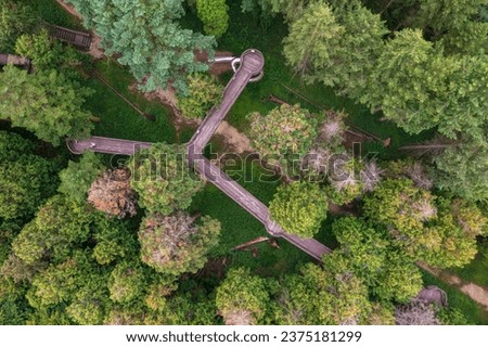 Kám, Hungary - Aerial top down view about the Jeli Arboretum canopy walkway