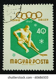 HUNGARY - CIRCA 1960: A Stamp Printed In Hungary Shows Image Celebrating The 1960 Winter Olympics In Squaw Valley, Series, Circa 1960