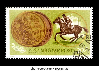 HUNGARY - CIRCA 1965: A Stamp Printed In Hungary Shows Horse-riding And Hungarian Winners' Olympic Medal, Without Inscription, From The Series 