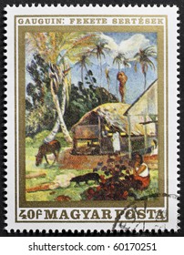HUNGARY - CIRCA 1970: a stamp printed in Hungary shows the picture "black pigs", by Paul Gauguin, the famous french post-impressionist artist. Hungary, circa 1970