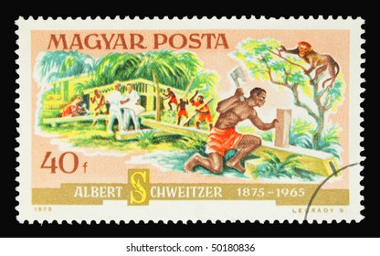 HUNGARY - CIRCA 1975: A Stamp Printed In Hungary Showing Albert Schweitzer, Who Built Up A Hospital In Africa Circa 1975