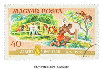 HUNGARY - CIRCA 1975: A Stamp Printed In Hungary Showing Albert Schweitzer, Who Built Up A Hospital In Africa Circa 1975