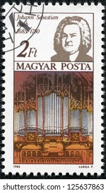 HUNGARY - CIRCA 1985: A stamp printed in Hungary, shows Johann Sebastian Bach and Thomas Church organ, circa 1985