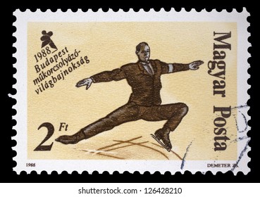 HUNGARY - CIRCA 1988: A Stamp Printed In Hungary, Shows Skaters From 19th Century, With Inscription And Name Of Series 