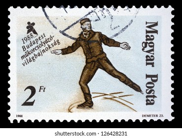 HUNGARY - CIRCA 1988: A Stamp Printed In Hungary, Shows Skaters From 19th Century, With Inscription And Name Of Series 