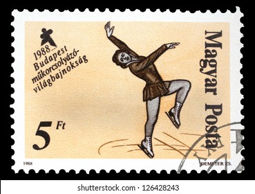 HUNGARY - CIRCA 1988: A Stamp Printed In Hungary, Shows Skaters From 19th Century, With Inscription And Name Of Series 