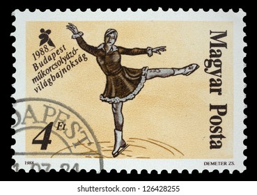 HUNGARY - CIRCA 1988: A Stamp Printed In Hungary, Shows Skaters From 19th Century, With Inscription And Name Of Series 