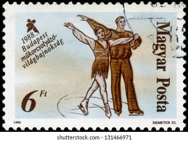 HUNGARY - CIRCA 1988: A Stamp Printed In Hungary, Shows Skaters From 19th Century, With Inscription And Name Of Series 