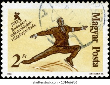 HUNGARY - CIRCA 1988: A Stamp Printed In Hungary, Shows Skaters From 19th Century, With Inscription And Name Of Series 