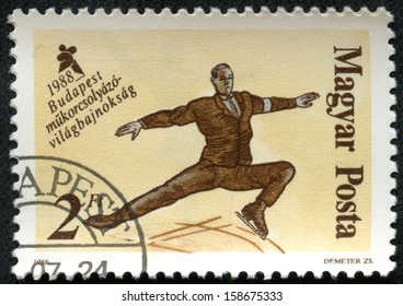 HUNGARY - CIRCA 1988: A Stamp Printed In Hungary, Shows Skaters From 19th Century, With Inscription And Name Of Series 