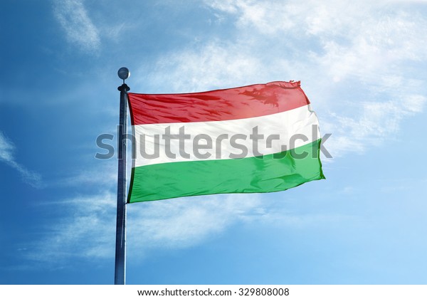 Hungary flag on the\
mast