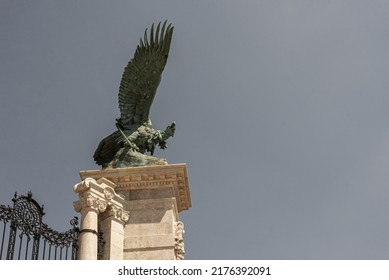 Hungary July 2022: Turul Bird Statue In Buda District 